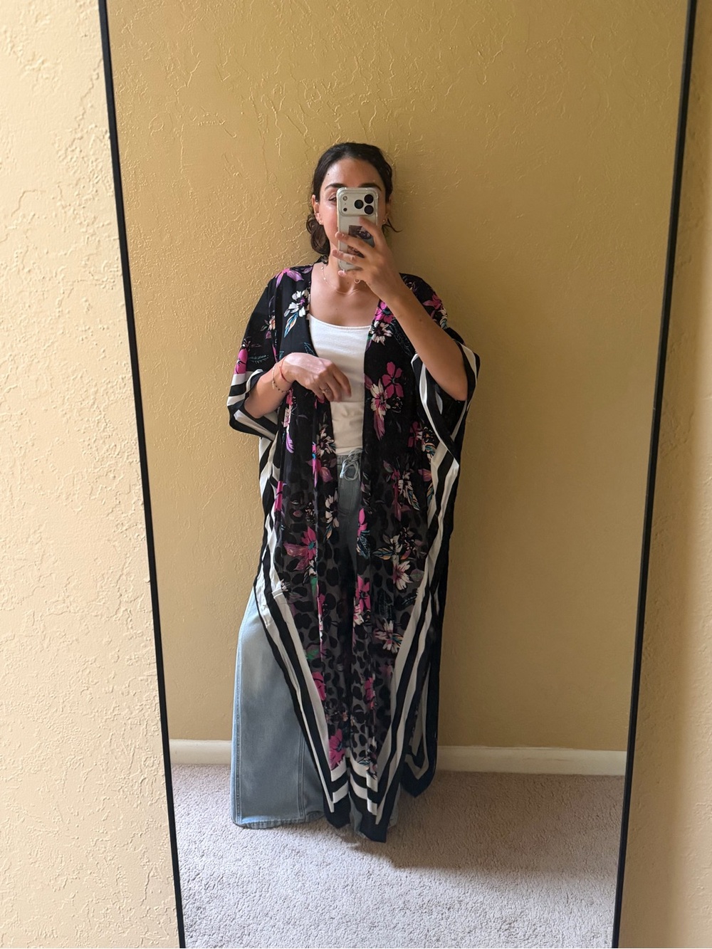 Steve Madden Black Floral & Stripe Kimono